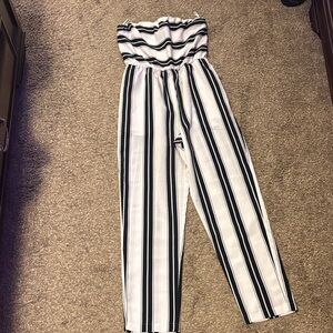 Express Monochrome Striped Jumpsuit with pockets